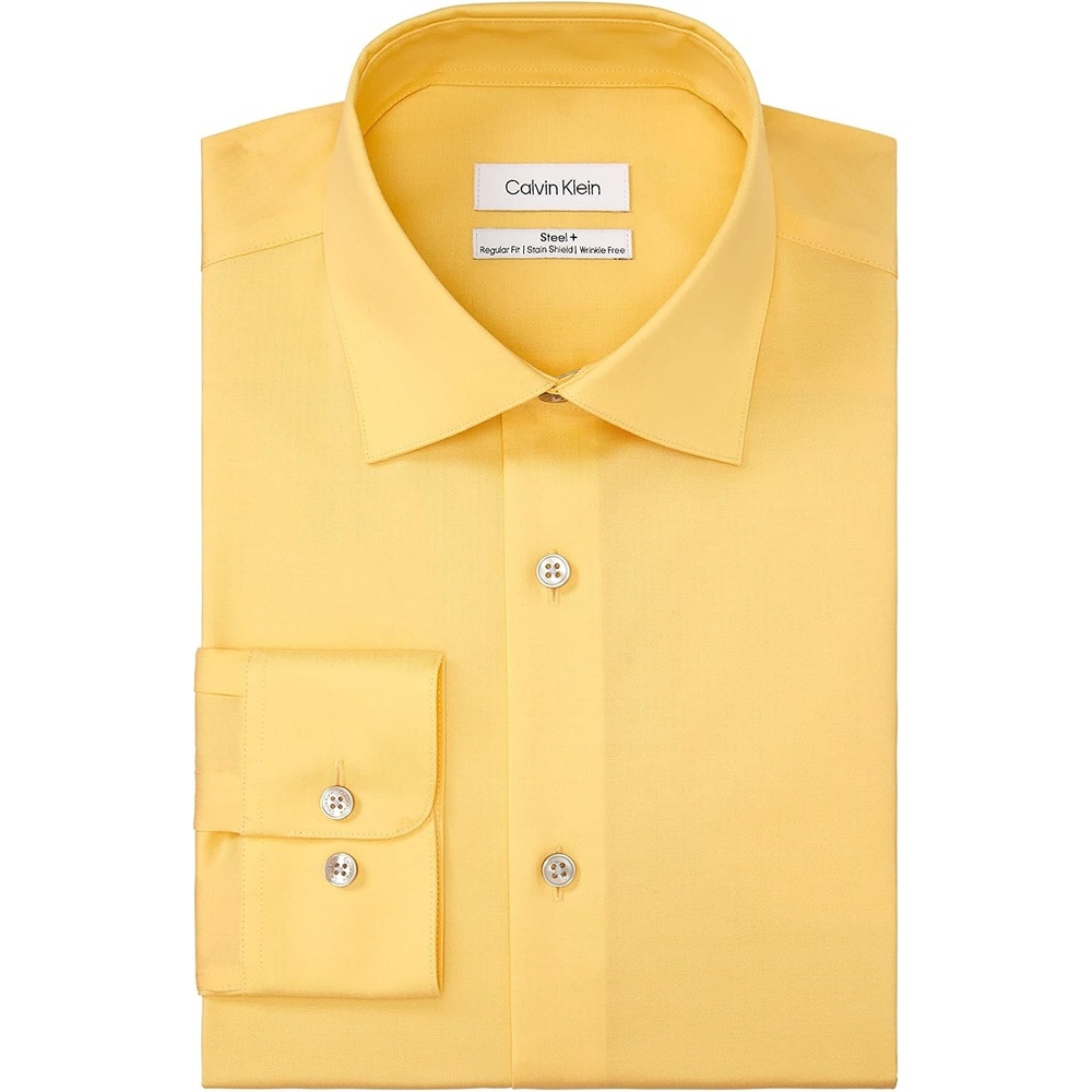 image:imageCalvin Klein Mens Regular Fit Herringbone French Cuff Non Iron Dress ShirtApricot