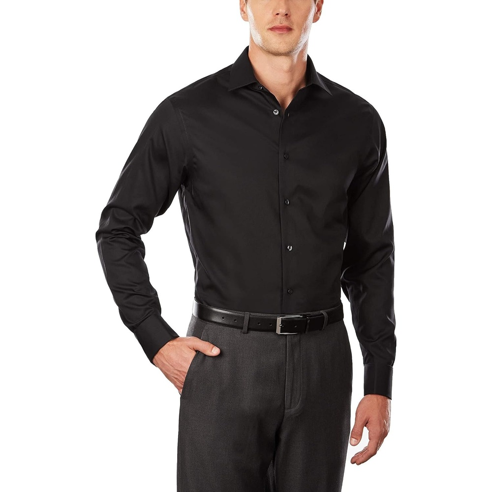 image:imageCalvin Klein Mens Regular Fit Herringbone French Cuff Non Iron Dress ShirtBlack