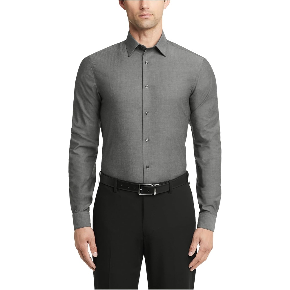 image:imageCalvin Klein Mens Regular Fit Herringbone French Cuff Non Iron Dress ShirtCarbon