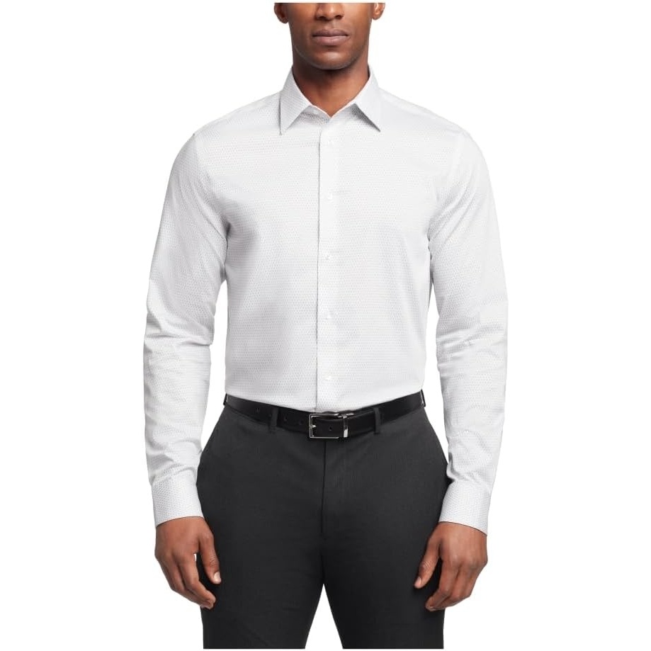 image:imageCalvin Klein Mens Regular Fit Herringbone French Cuff Non Iron Dress ShirtGray