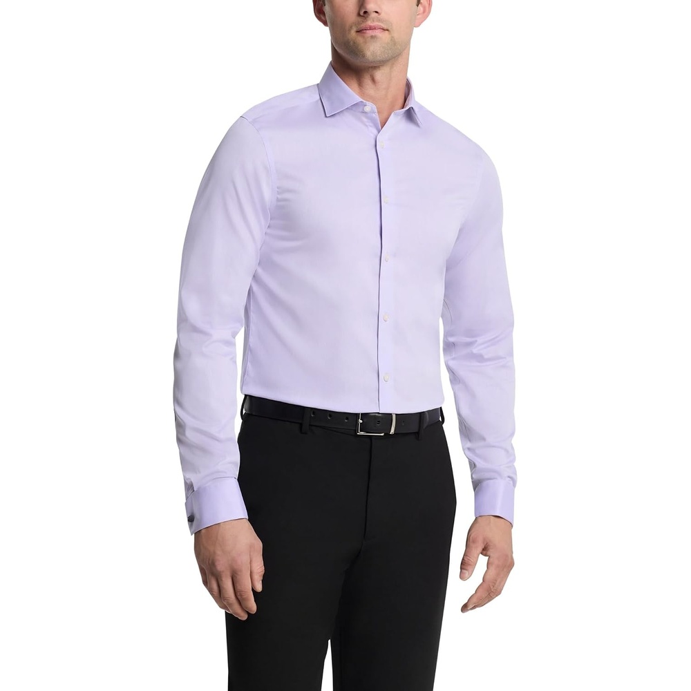 image:imageCalvin Klein Mens Regular Fit Herringbone French Cuff Non Iron Dress ShirtLilac