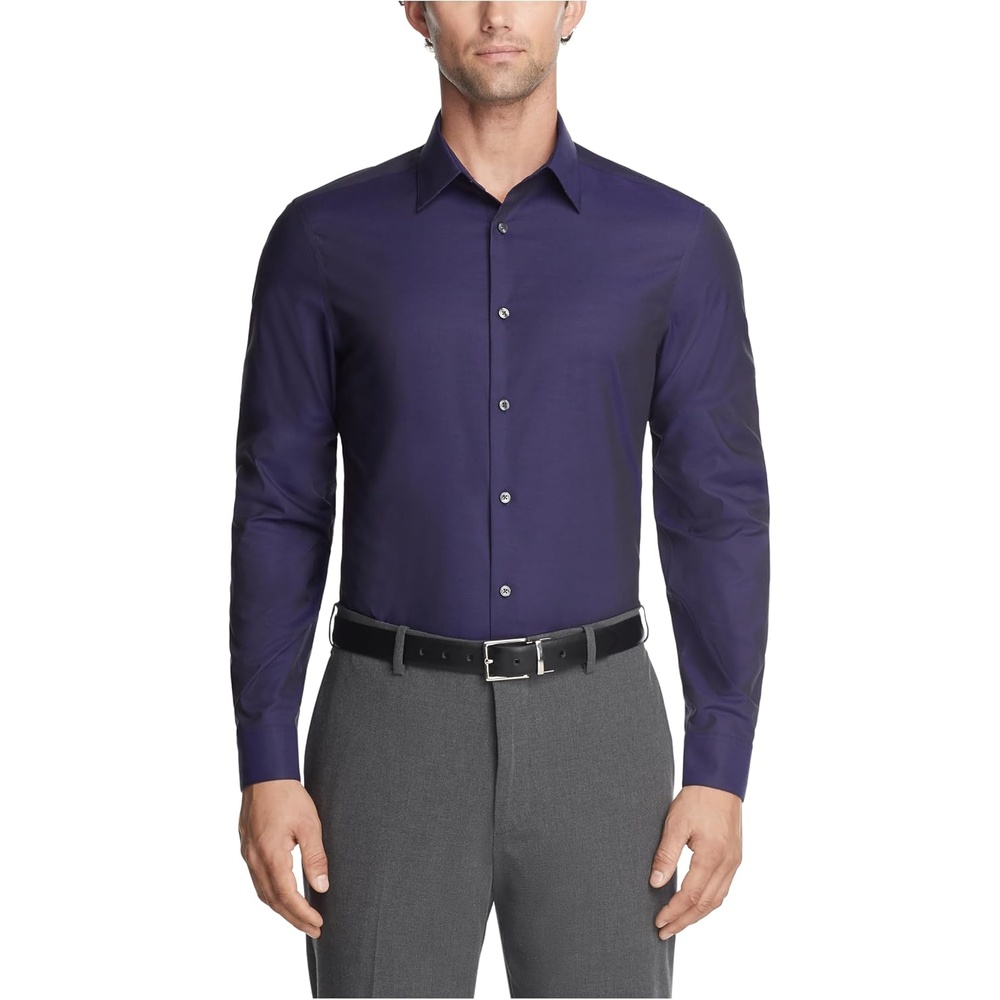 image:imageCalvin Klein Mens Regular Fit Herringbone French Cuff Non Iron Dress ShirtPurple Dusk