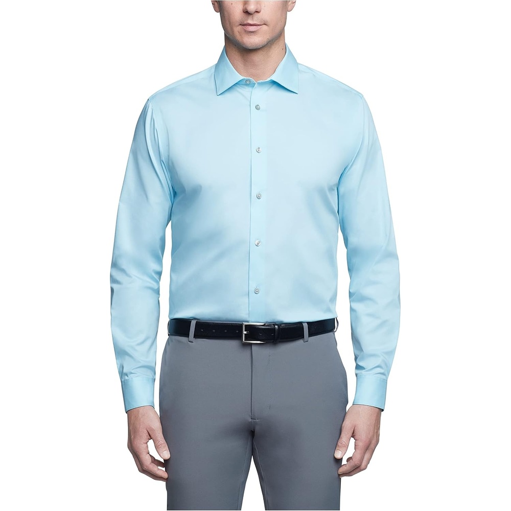 image:imageCalvin Klein Mens Regular Fit Herringbone French Cuff Non Iron Dress ShirtTropical Breeze