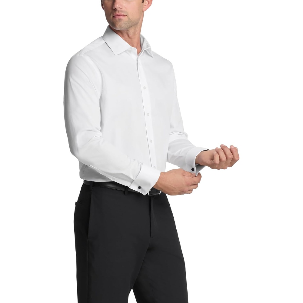 image:imageCalvin Klein Mens Regular Fit Herringbone French Cuff Non Iron Dress ShirtWhite