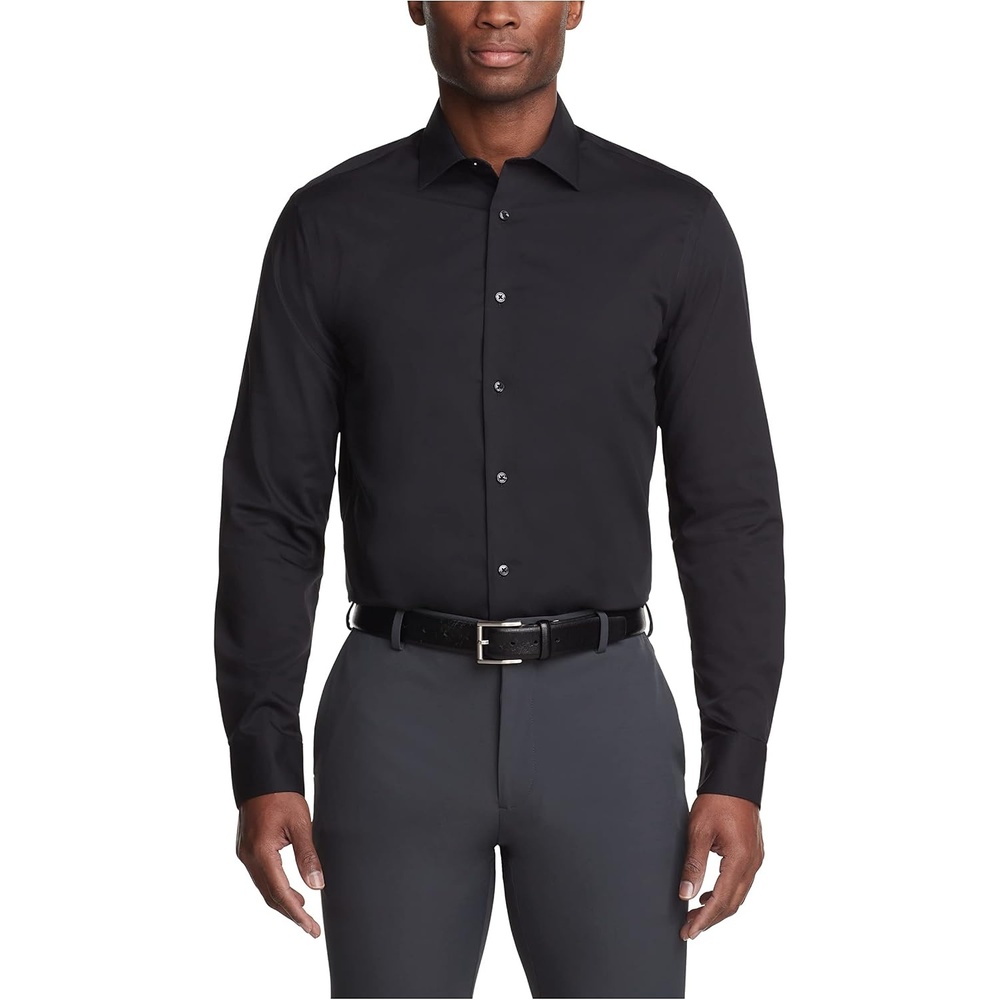 image:imageCalvin Klein Mens Regular Fit Non Iron Herringbone ButtonDown ShirtBlack