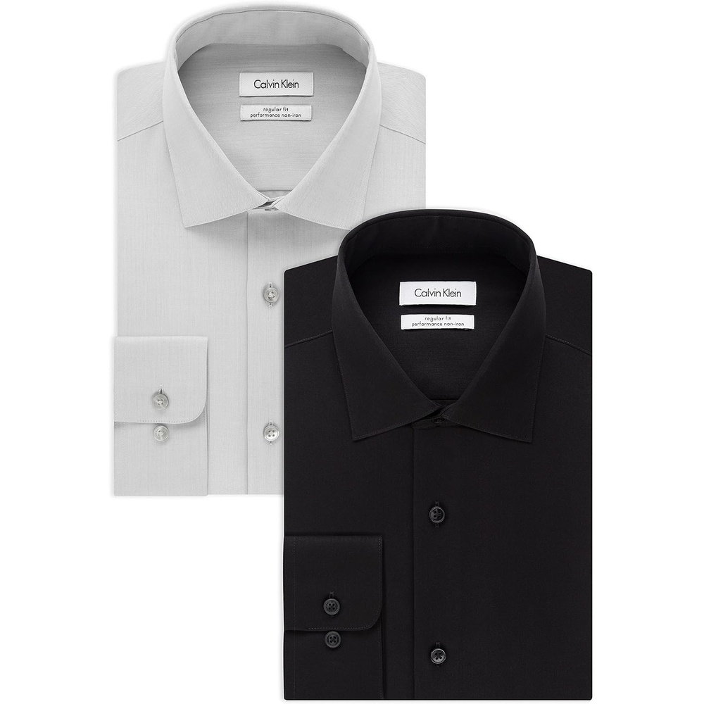 image:imageCalvin Klein Mens Regular Fit Non Iron Herringbone ButtonDown ShirtSmokeBlack