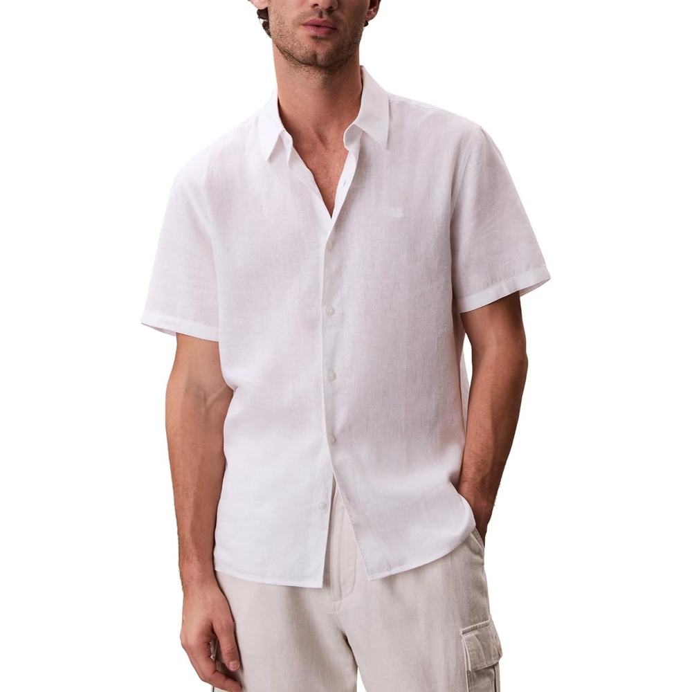 image:imageCalvin Klein Mens Short Sleeve Linen Classic ShirtBrilliant White