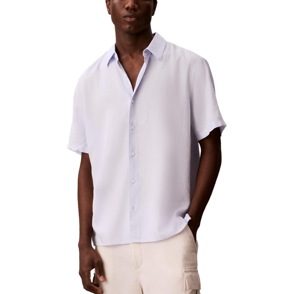 image:imageCalvin Klein Mens Short Sleeve Linen Classic ShirtHeavenly Iris