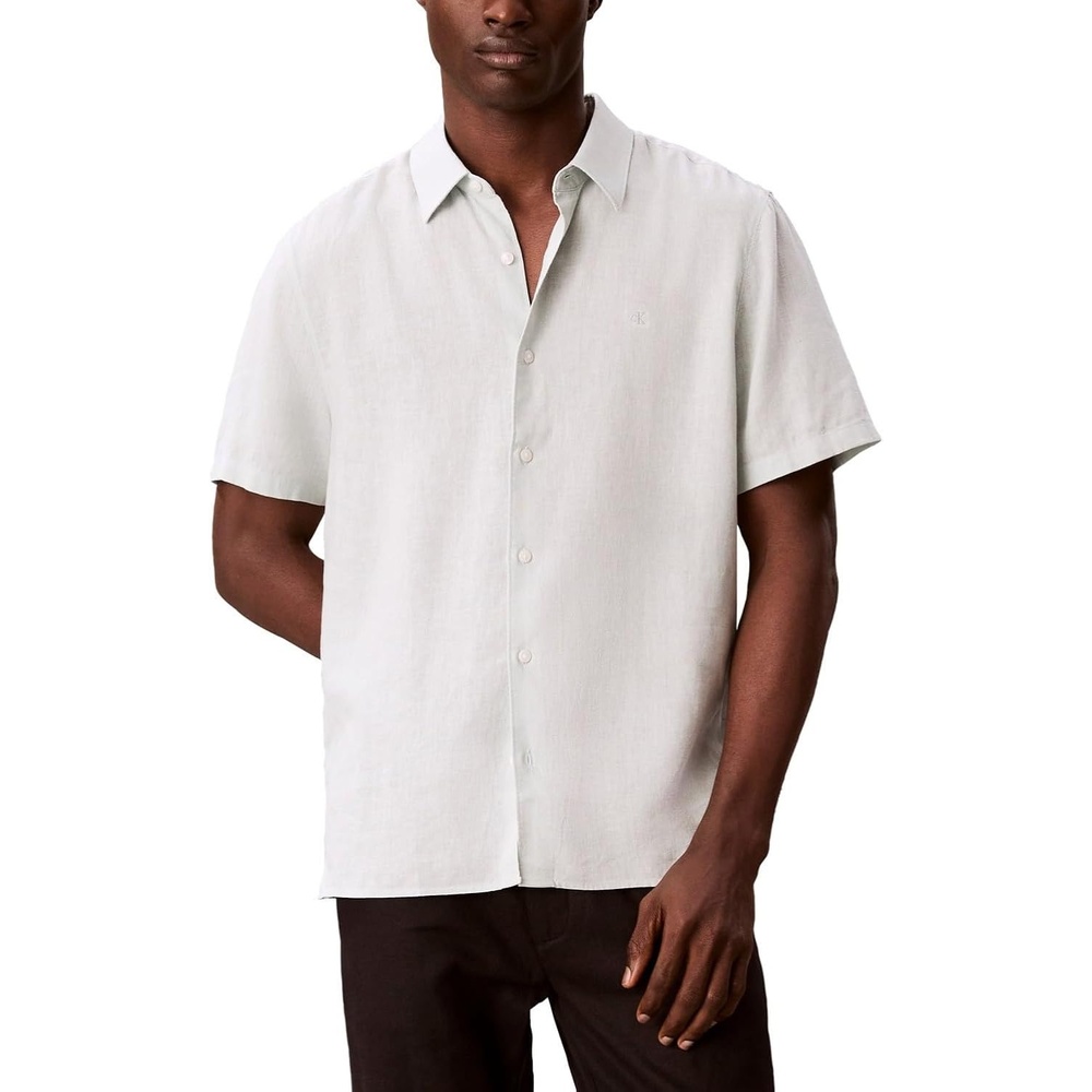 image:imageCalvin Klein Mens Short Sleeve Linen Classic ShirtPale Meadow