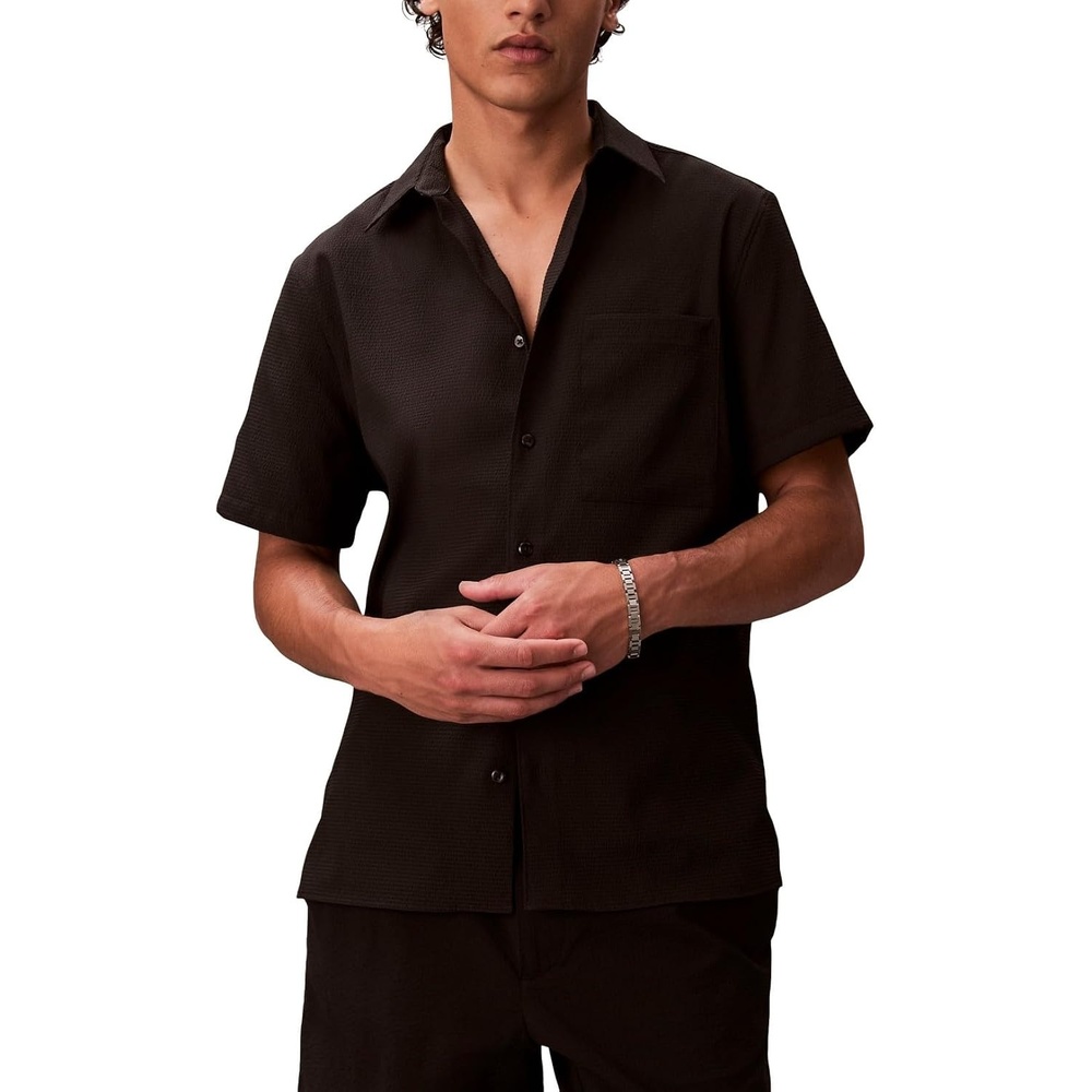 image:imageCalvin Klein Mens Short Sleeve Solid Seersucker Classic ShirtBlack