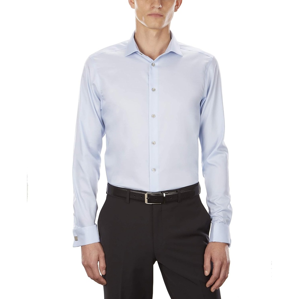 image:imageCalvin Klein Mens Slim Fit Non Iron Solid French Cuff Dress Shirt  Amazon ExclusiveBlue