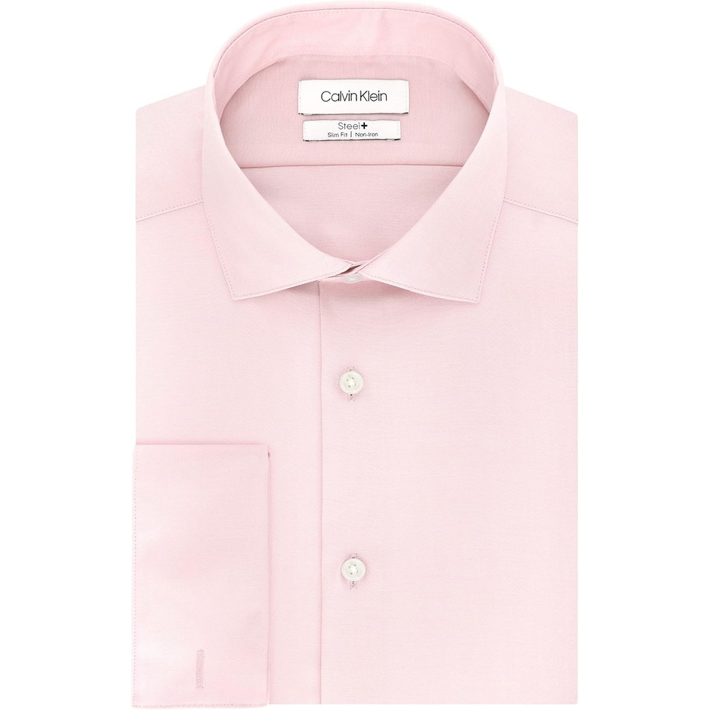 image:imageCalvin Klein Mens Slim Fit Non Iron Solid French Cuff Dress Shirt  Amazon ExclusivePink