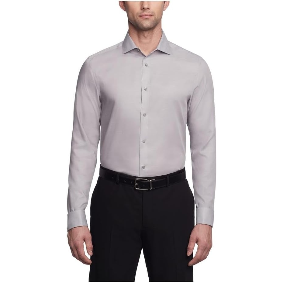 image:imageCalvin Klein Mens Slim Fit Non Iron Solid French Cuff Dress Shirt  Amazon ExclusiveSmoke