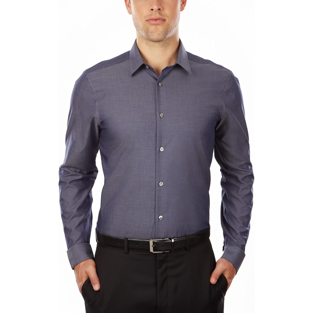 image:imageCalvin Klein Mens Slim Fit NonIron Herringbone Dress ShirtSmokey Blue