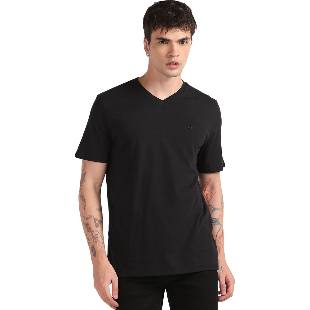 image:imageCalvin Klein Mens Smooth Cotton Solid VNeck TShirtBlack Beauty