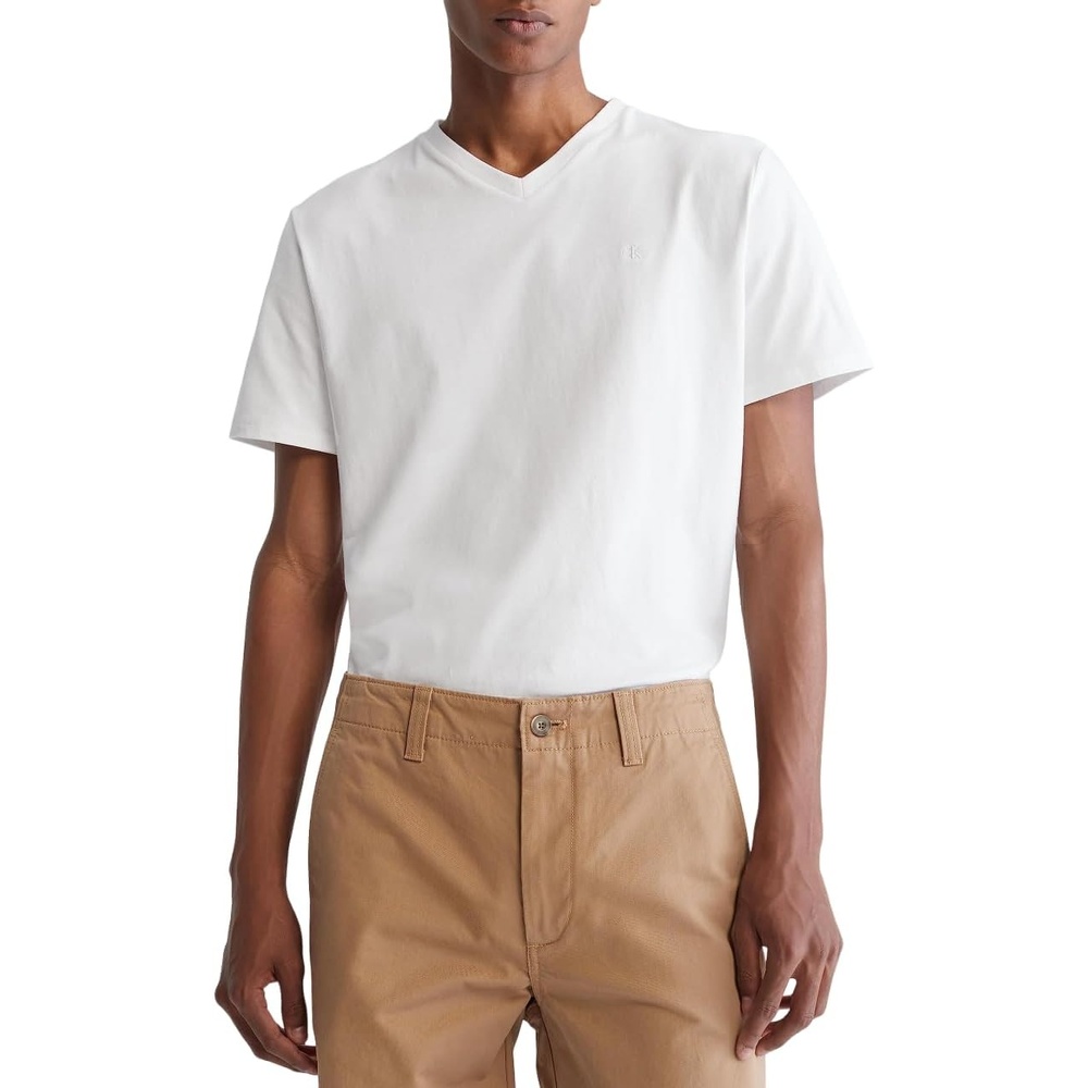 image:imageCalvin Klein Mens Smooth Cotton Solid VNeck TShirtBrilliant White