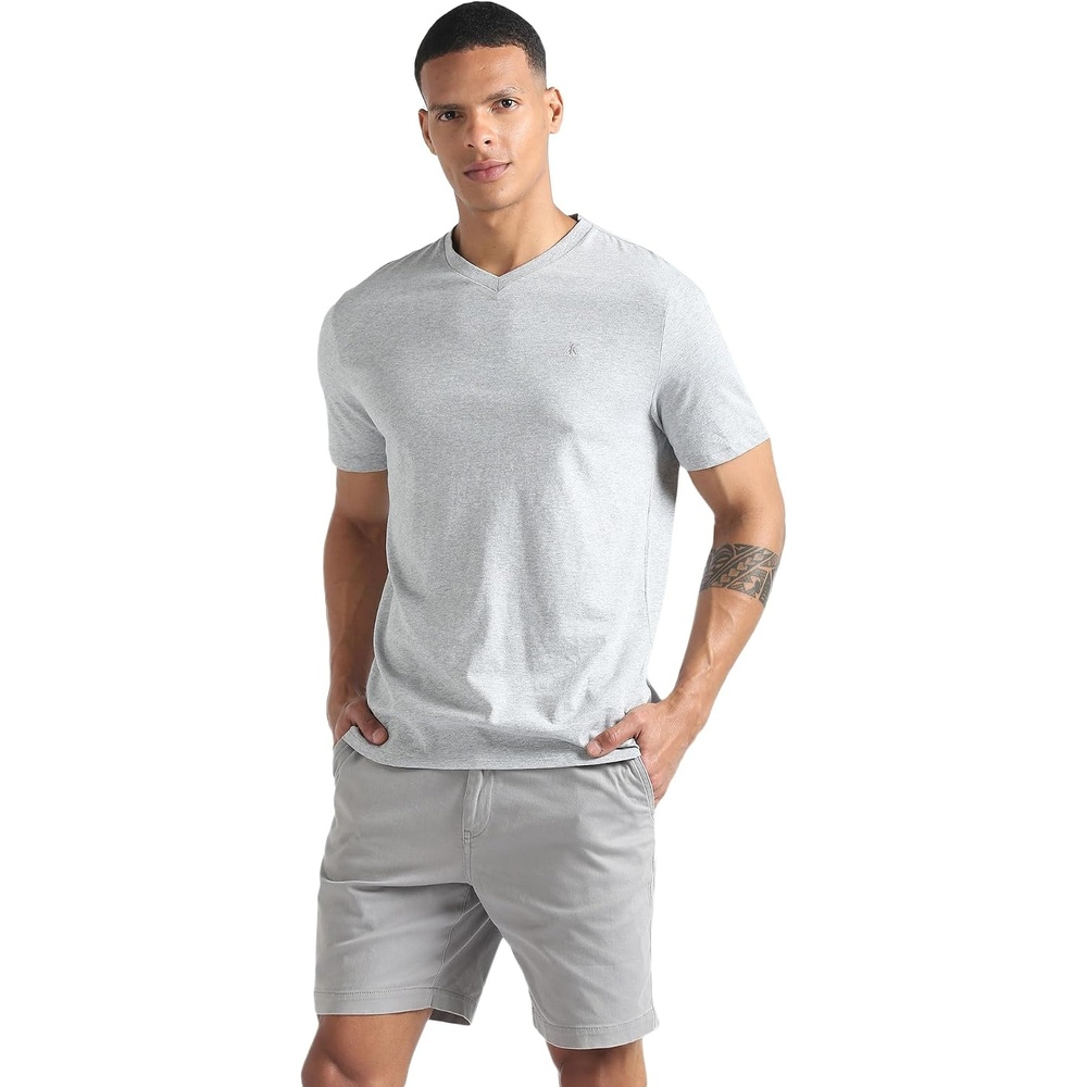 image:imageCalvin Klein Mens Smooth Cotton Solid VNeck TShirtHeroic Grey Heather