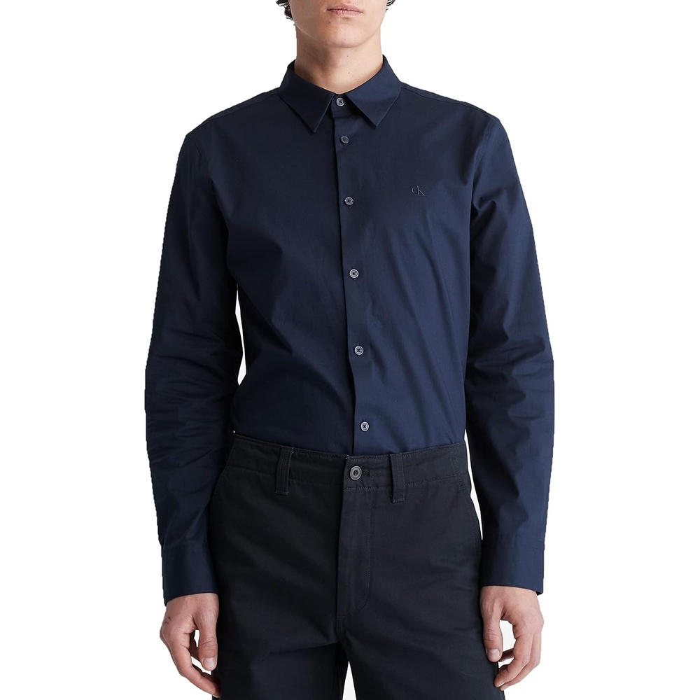 image:imageCalvin Klein Mens Stretch Cotton Monogram Logo Button Down ShirtSky Captain
