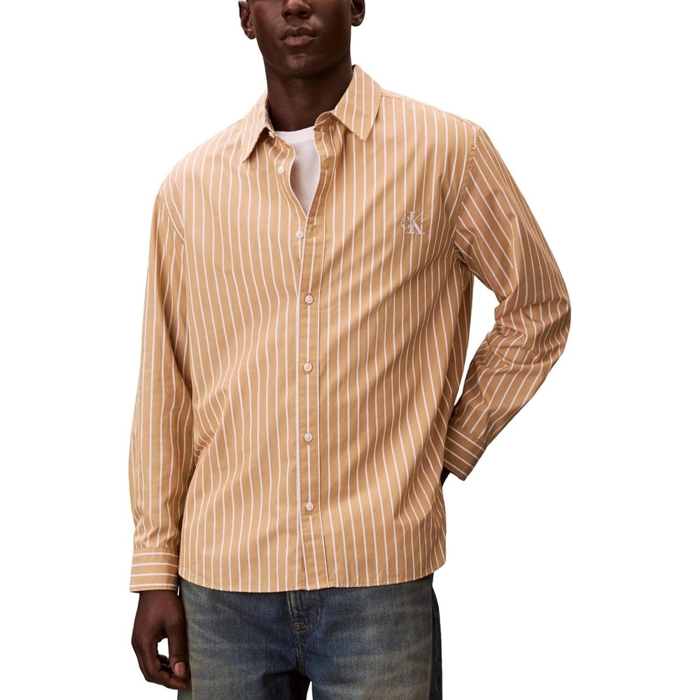image:imageCalvin Klein Mens Stripe Poplin Relaxed ButtonDown ShirtAntelope