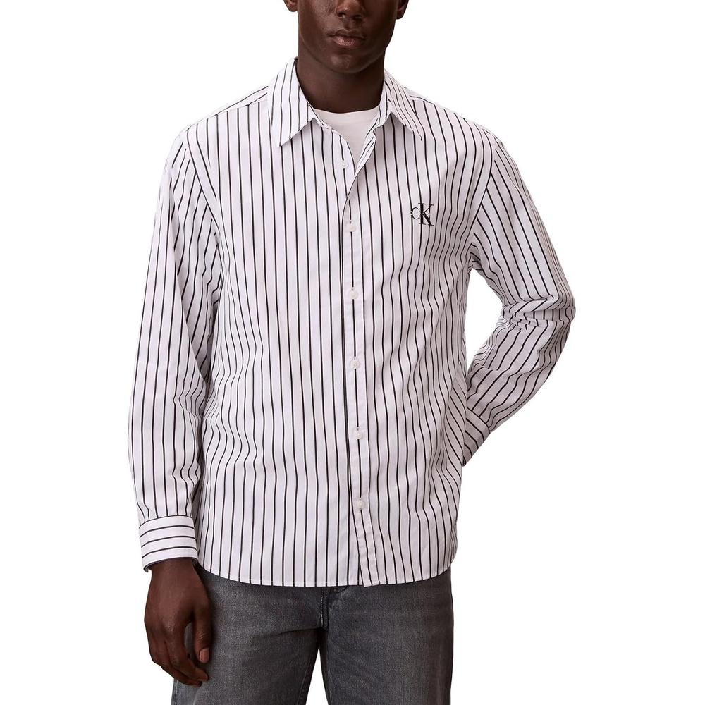image:imageCalvin Klein Mens Stripe Poplin Relaxed ButtonDown ShirtBrilliant White