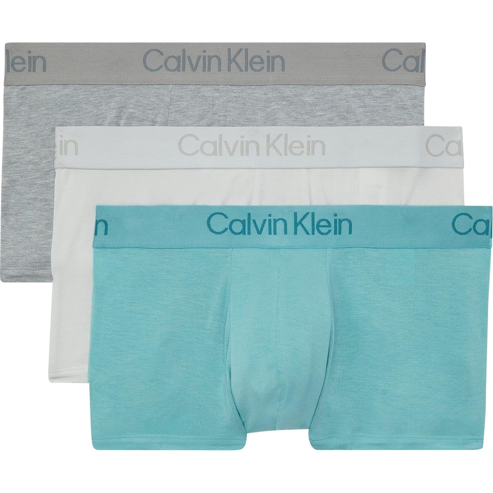 image:imageCalvin Klein Mens Ultra Soft Modern Modal 3pack TrunkGrey Heather  Chalk  Saltwater Aqua