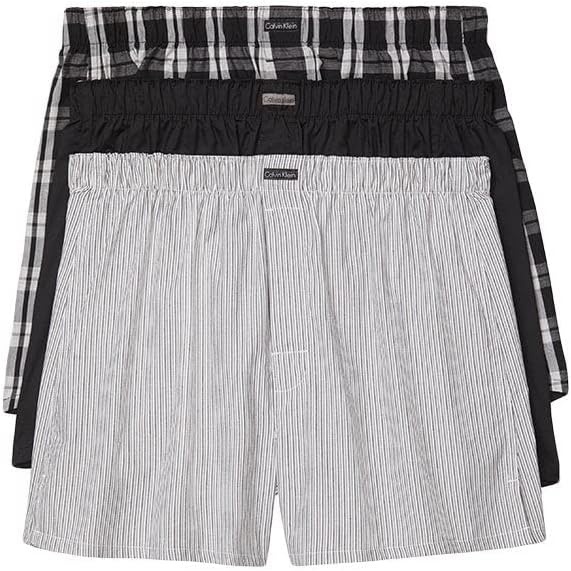 image:imageCalvin Klein Mens Underwear Cotton Classics 3pack Woven BoxerBlackMorgan Plaid  BlackMontague Stripe  Black