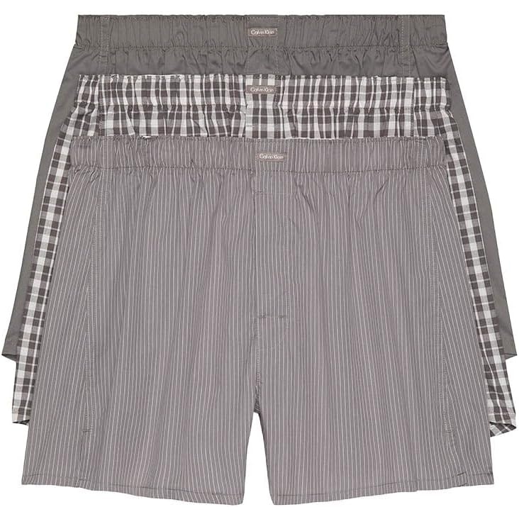image:imageCalvin Klein Mens Underwear Cotton Classics 3pack Woven BoxerGrey Multi
