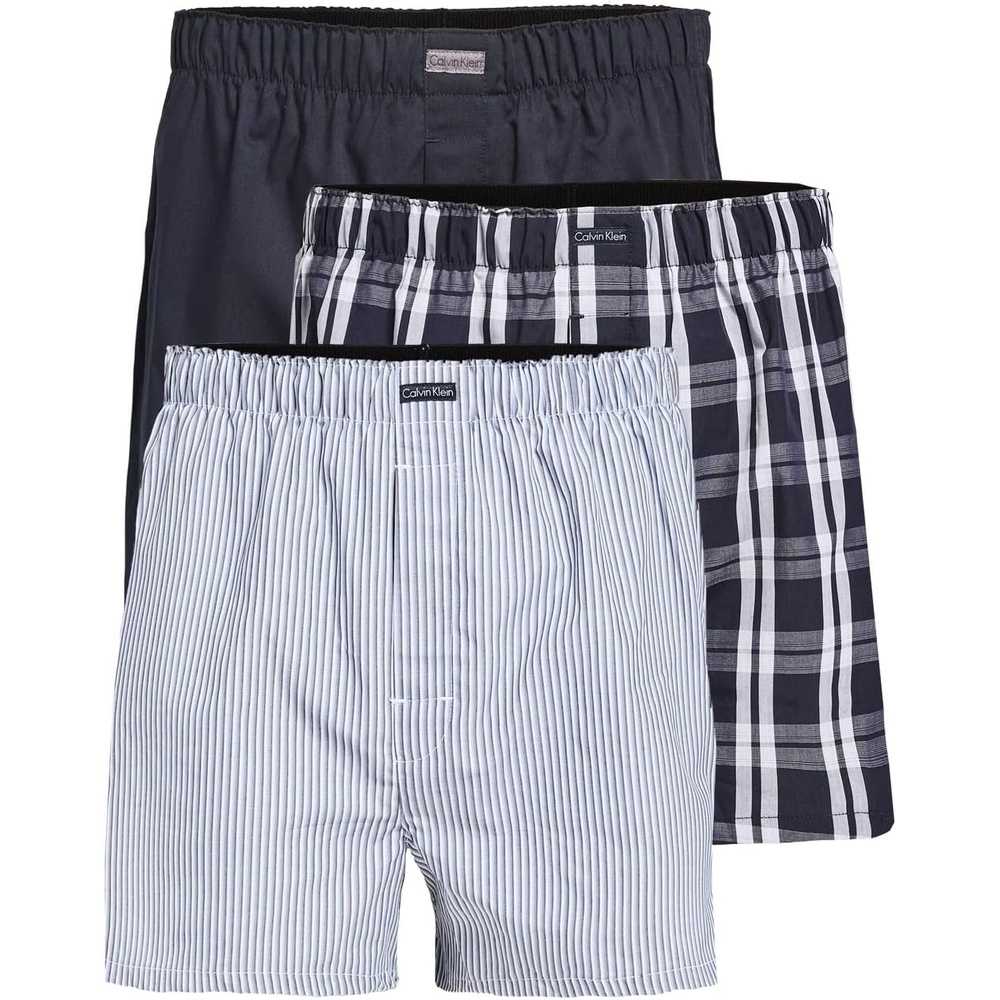 image:imageCalvin Klein Mens Underwear Cotton Classics 3pack Woven BoxerTideMorgan Plaid  TideMontague Stripe  Tide