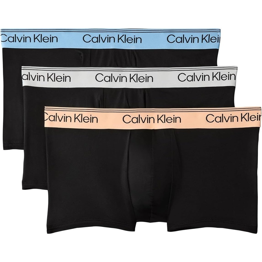 image:imageCalvin Klein Mens Underwear Microfiber Stretch 3 Pack TrunkBlack Bodies W Gulf Blue Light Cast Peach Bliss Wbs