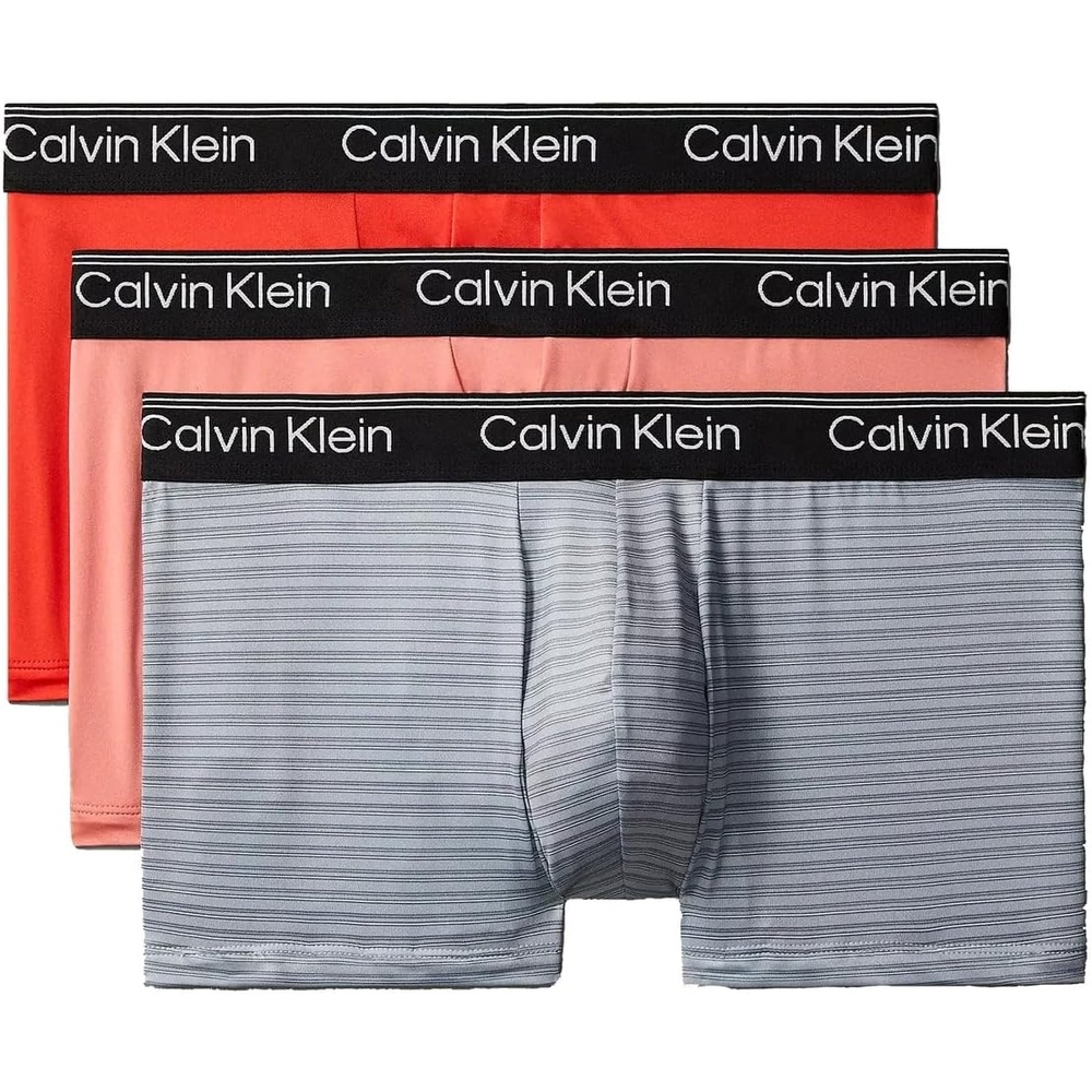 image:imageCalvin Klein Mens Underwear Microfiber Stretch 3 Pack TrunkRedGrey StripePeach