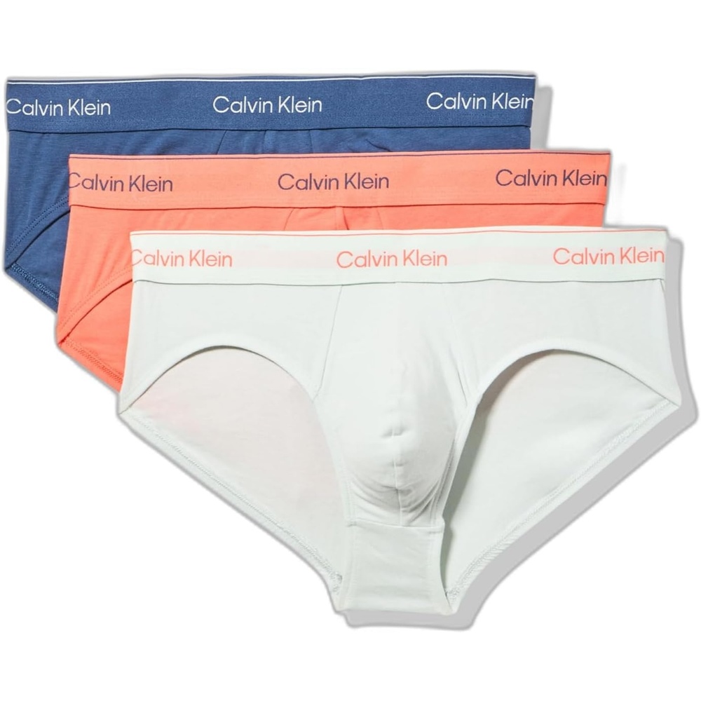 image:imageCalvin Klein Underwear Mens Icon Cotton Stretch Briefs 3 PackCoral Pop W Dark Denim Logo  Sprout Green W Coral Pop Logo  Dark Denim W Sprout Green Logo