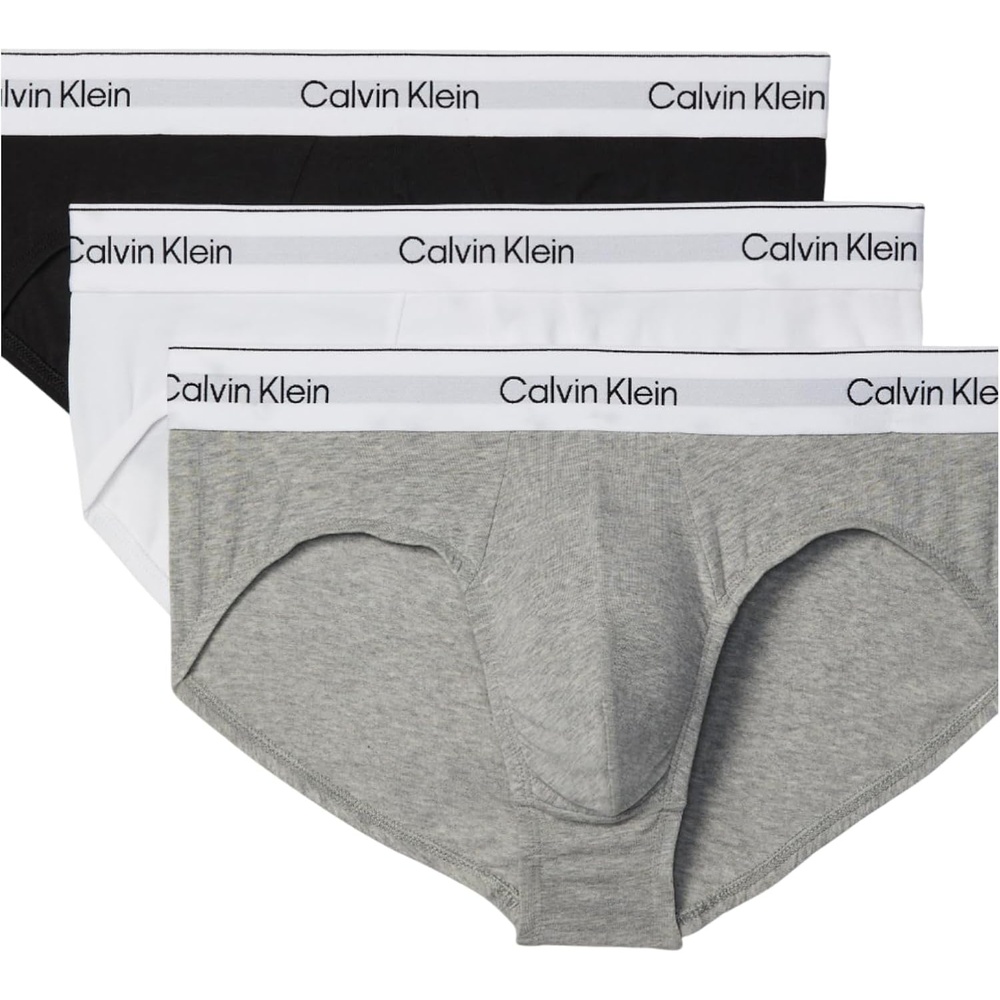 image:imageCalvin Klein Underwear Mens Icon Cotton Stretch Briefs 3 PackGrey Heather white black