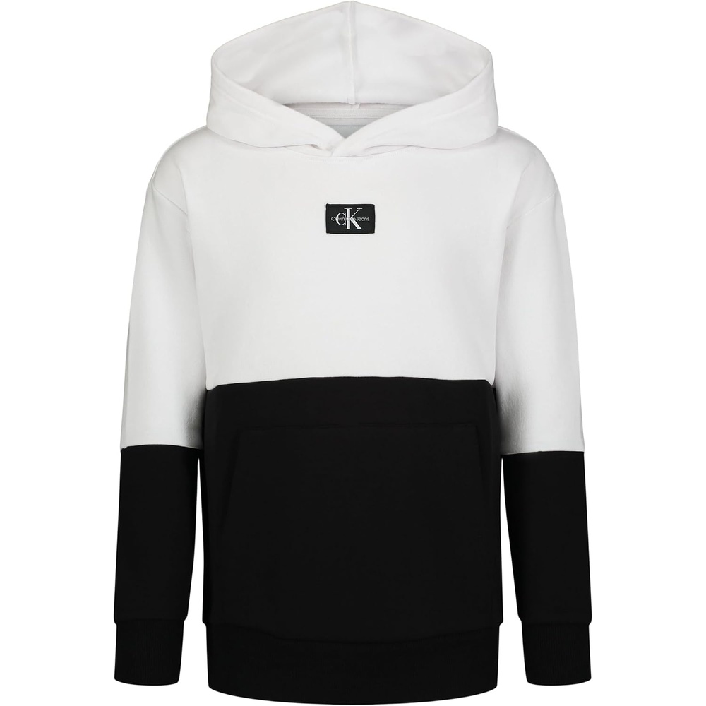 image:imageCalvin Klein boys Long Sleeve Pullover Fleece HoodieColorblock WhiteBlack