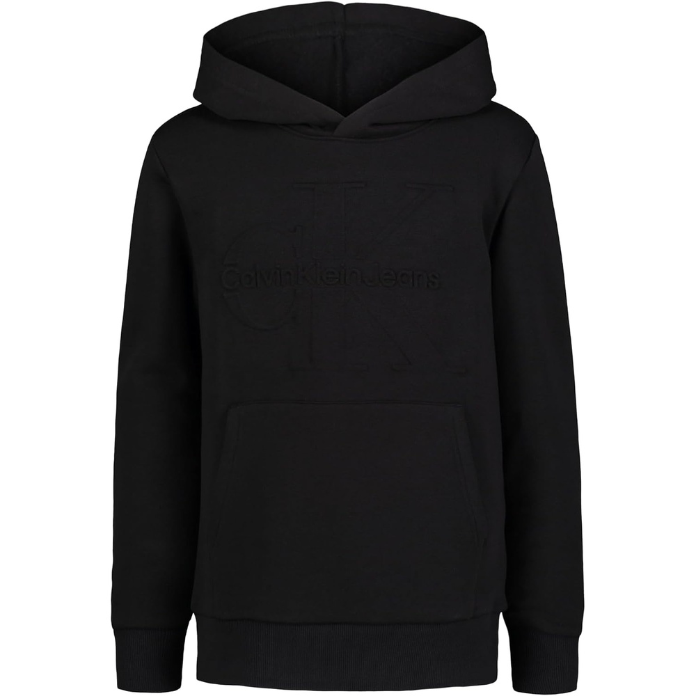 image:imageCalvin Klein boys Long Sleeve Pullover Fleece HoodieEmbossed Logo Black