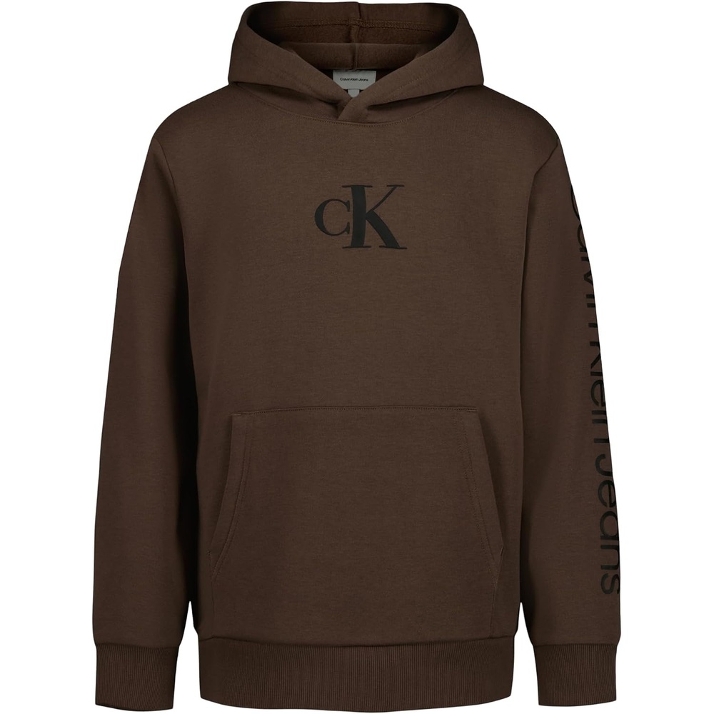 image:imageCalvin Klein boys Long Sleeve Pullover Fleece HoodieImpact Coffee Quartz