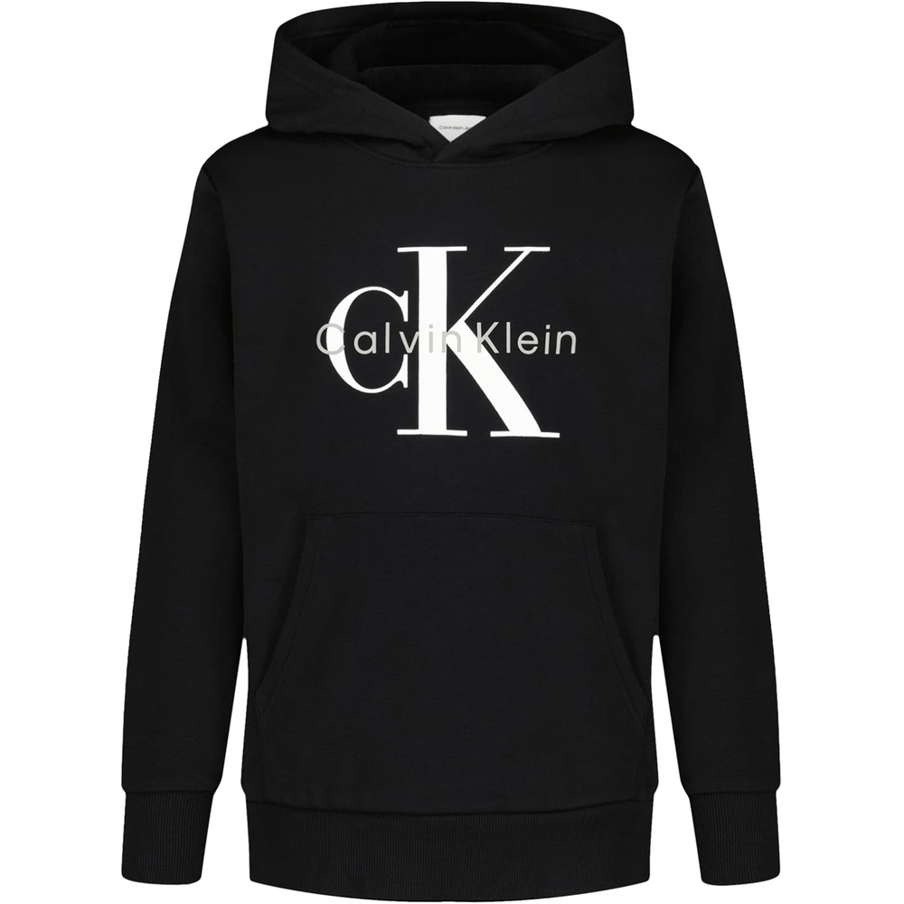 image:imageCalvin Klein boys Long Sleeve Pullover Fleece HoodieMonologo Black