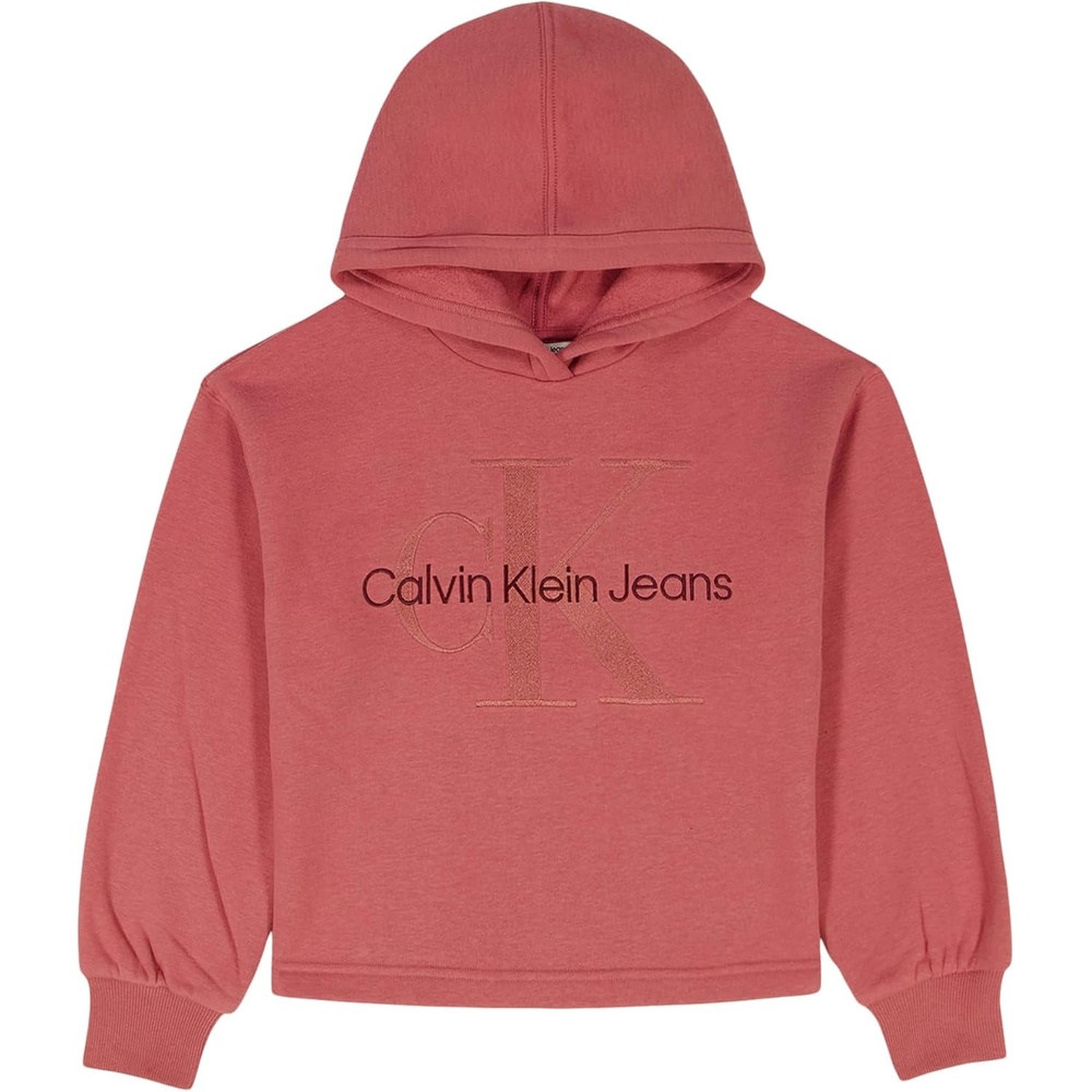 image:imageCalvin Klein girls Long Sleeve Popover Fleece Hoodie SweatshirtJumbo Logo Mauvewood