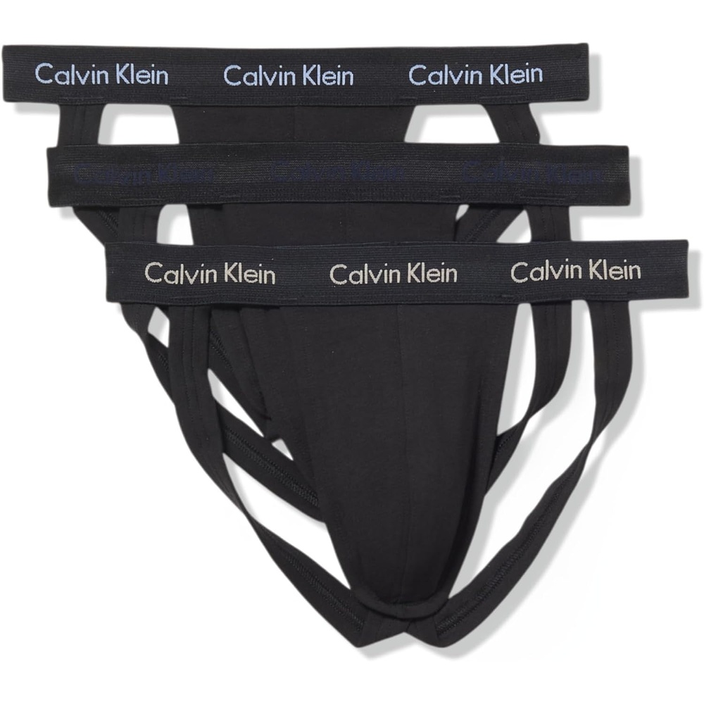 image:imageCalvin Klein mens Cotton Stretch 3pack Jock StrapBlack W New Navy  Vintage Khaki  Troposphere Logos