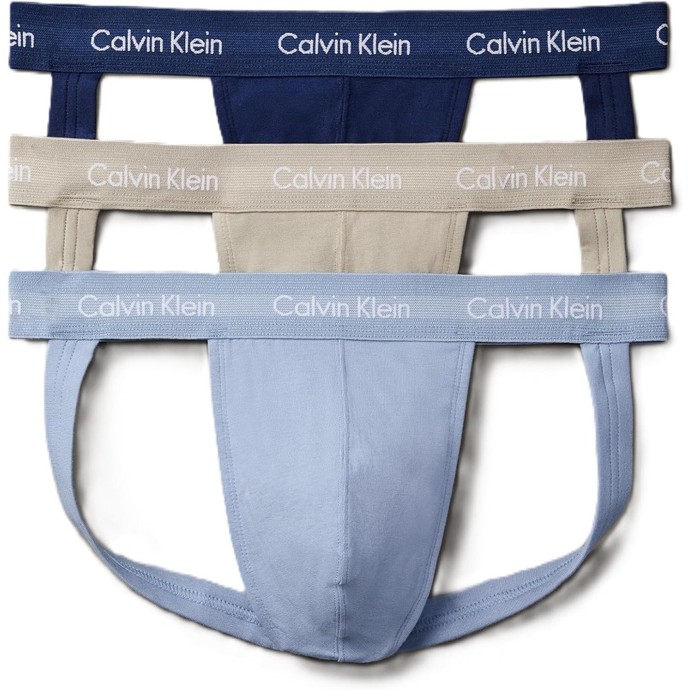 image:imageCalvin Klein mens Cotton Stretch 3pack Jock StrapNew Navy  Vintage Khaki  Troposphere