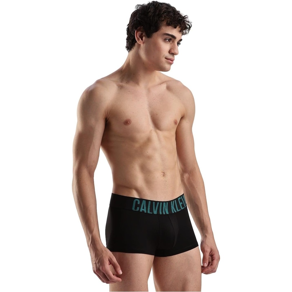 image:imageCalvin Klein mens Intense Power 3pack Low Rise TrunkBlack Bodies W Aqua Bar  White  Brisk Blue Logos