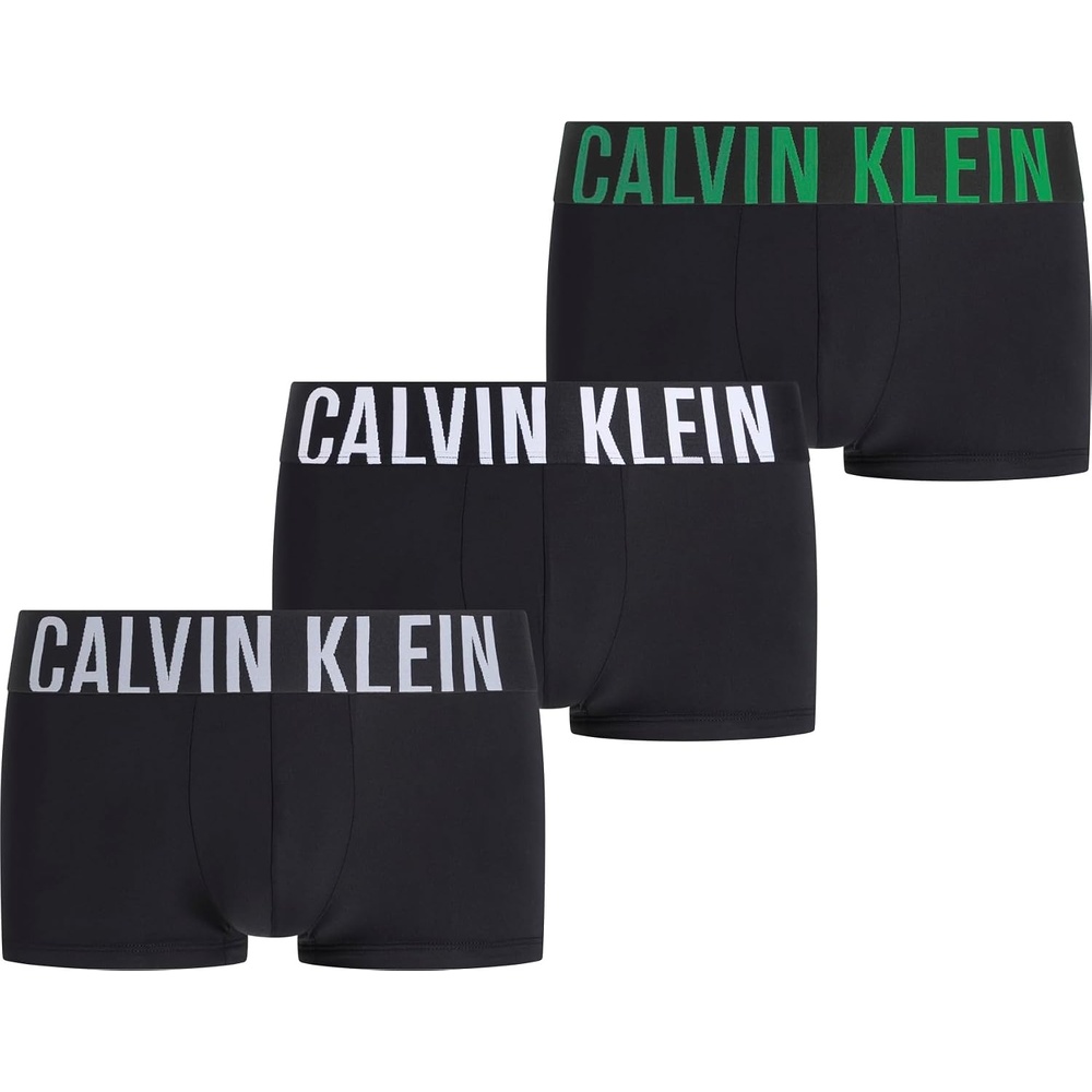 image:imageCalvin Klein mens Intense Power 3pack Low Rise TrunkBlack Bodies W Misty Grey  White  Blossom Green Logos