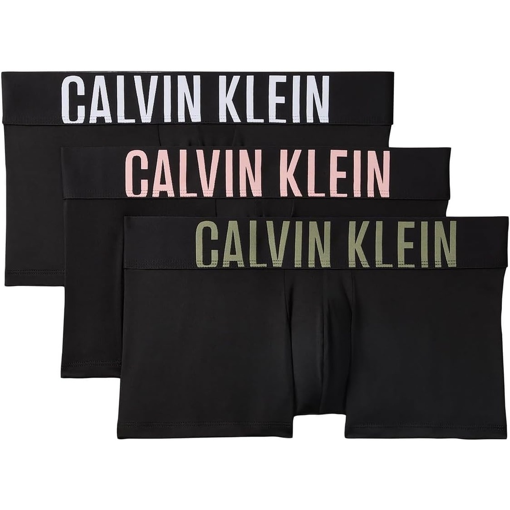 image:imageCalvin Klein mens Intense Power 3pack Low Rise TrunkBlack Bodies W White  Sugar Pink  Deep Lichen Green Logos