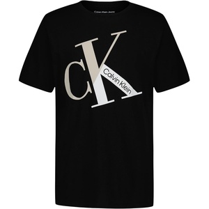 Calvin Klein Boys’ Short Sleeve Graphic Crew Neck T-Shirt, Comfortable, Relaxed Fit(Angle-blocked Black)