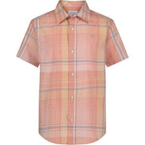 Calvin Klein Boys’ Short Sleeve Woven Button-Down Shirt(Clay Plaid)