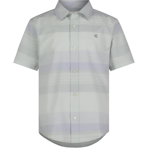 Calvin Klein Boys’ Short Sleeve Woven Button-Down Shirt(Elemental Stripe Light Sage)