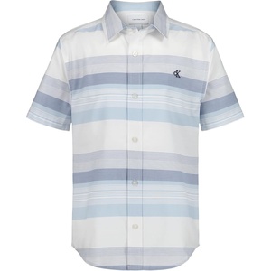 Calvin Klein Boys’ Short Sleeve Woven Button-Down Shirt(Infinity Elemental Stripe)