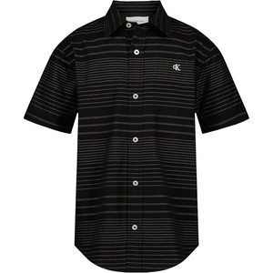 Calvin Klein Boys’ Short Sleeve Woven Button-Down Shirt(Intricate Stripe Black)