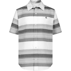 Calvin Klein Boys’ Short Sleeve Woven Button-Down Shirt(Iron Gate Elemental Stripe)
