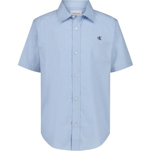 Calvin Klein Boys’ Short Sleeve Woven Button-Down Shirt(Provence Grid)