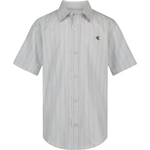 Calvin Klein Boys’ Short Sleeve Woven Button-Down Shirt(Slub Stripe Microship)